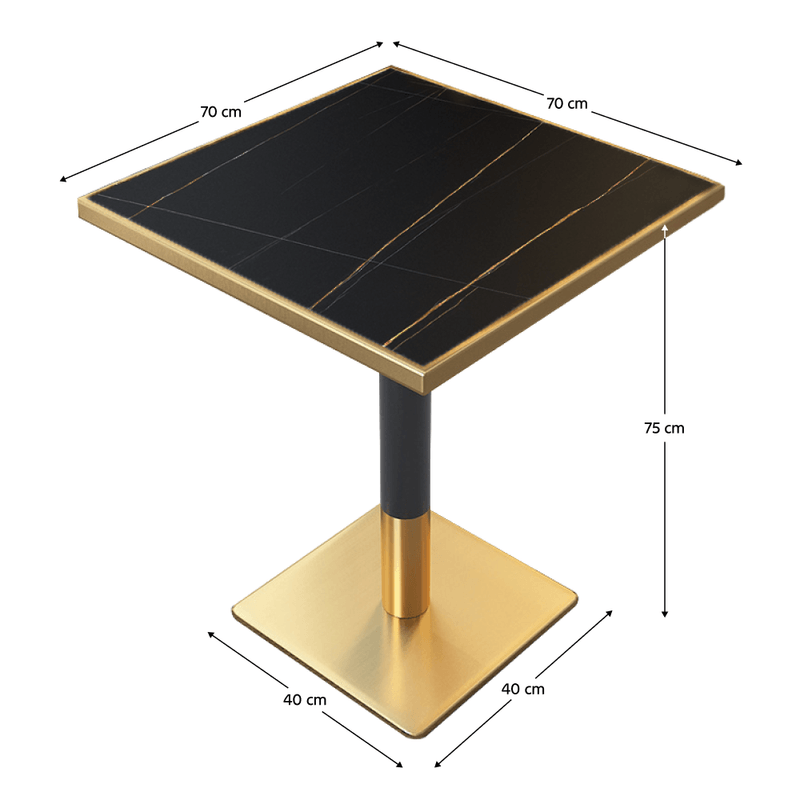 Casa si Gradina - Mobilier - Mese si birouri - Mese bucatarie si dining - Masa bistro de sufragerie, marmura neagra/negru/auriu, 70x70 cm, PRESTON - Infinity.ro