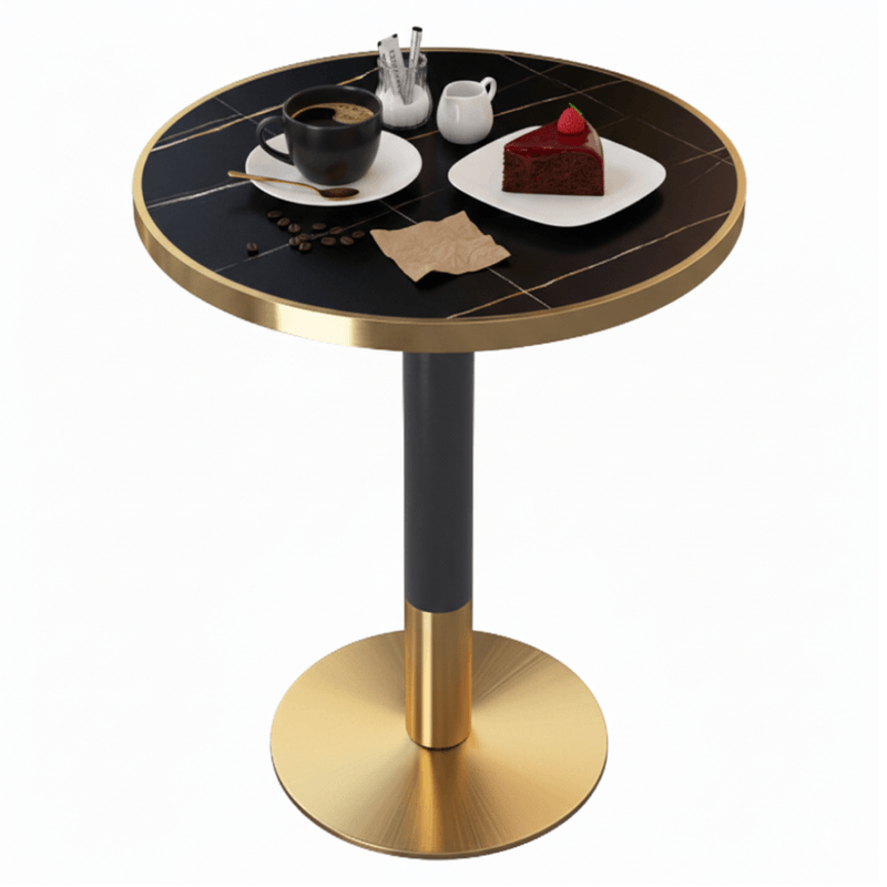 Casa si Gradina - Mobilier - Mese si birouri - Mese bucatarie si dining - Masa bistro de sufragerie, marmura neagra/negru/auriu, diametru 80 cm, OREN - Infinity.ro