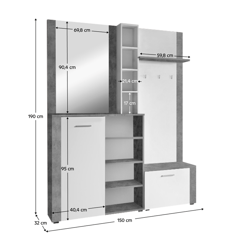 Casa si Gradina - Mobilier - Dulapuri si sifoniere - Dulapuri - Set pentru anticamera, alb/beton, FANDU - Infinity.ro