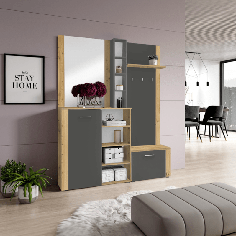 Casa si Gradina - Mobilier - Dulapuri si sifoniere - Dulapuri - Set pentru anticamera, stejar artisan/grafit, FANDU - Infinity.ro