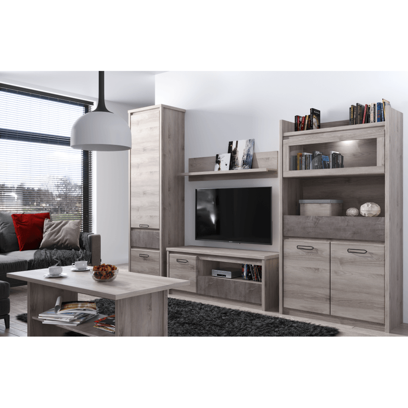 Casa si Gradina - Mobilier - Comode si corpuri - Corpuri bucatarie - Vitrina joasa 2D1W1S, castan Nairobi / onix, JESI NEW - Infinity.ro