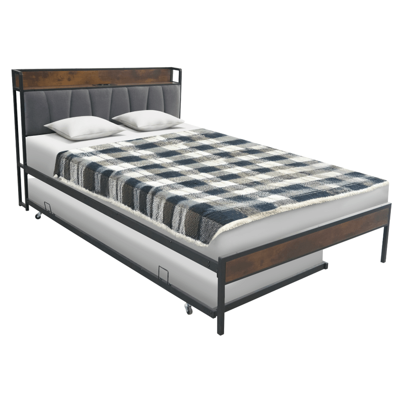 Casa si Gradina - Mobilier - Mobilier copii - Patuturi copii - Pat cu pat cu somiera si pat suplimentar extensibil, 140x200, negru/gri, NORDO - Infinity.ro