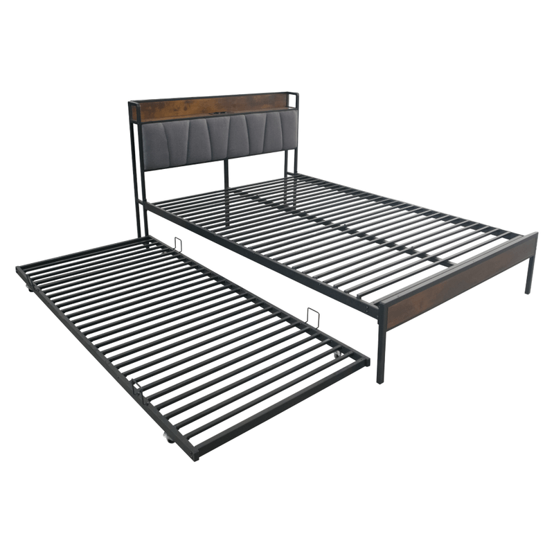 Casa si Gradina - Mobilier - Paturi si accesorii - Paturi - Pat cu somiera si pat suplimentar extensibil, 160x200, negru/gri, NORDO - Infinity.ro