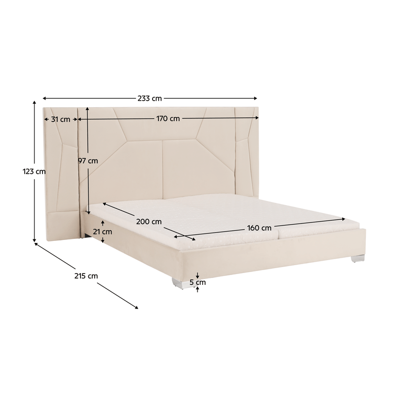 Casa si Gradina - Mobilier - Paturi si accesorii - Paturi - Pat cu somiera si iluminare LED, 160x200, tesatura Velvet bej, ALTESA - Infinity.ro