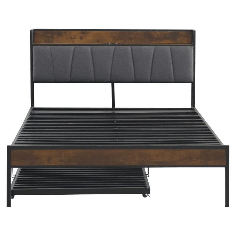 Casa si Gradina - Mobilier - Paturi si accesorii - Paturi - Pat cu somiera si pat suplimentar extensibil, 160x200, negru/gri, NORDO - Infinity.ro