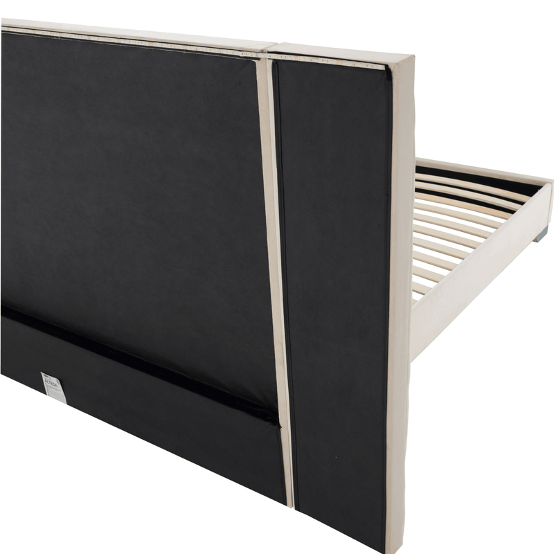 Casa si Gradina - Mobilier - Paturi si accesorii - Paturi - Pat cu somiera si iluminare LED, 160x200, tesatura Velvet bej, ALTESA - Infinity.ro