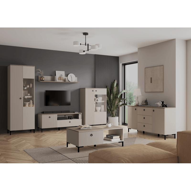 Casa si Gradina - Mobilier - Comode si corpuri - Comode - Comoda, gri-maroniu Taupe/stejar silverjack, DOMCA 3S - Infinity.ro