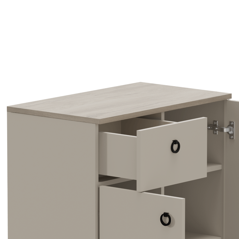 Casa si Gradina - Mobilier - Comode si corpuri - Comode - Comoda, gri-maroniu Taupe/stejar silverjack, DOMCA 2D1S - Infinity.ro