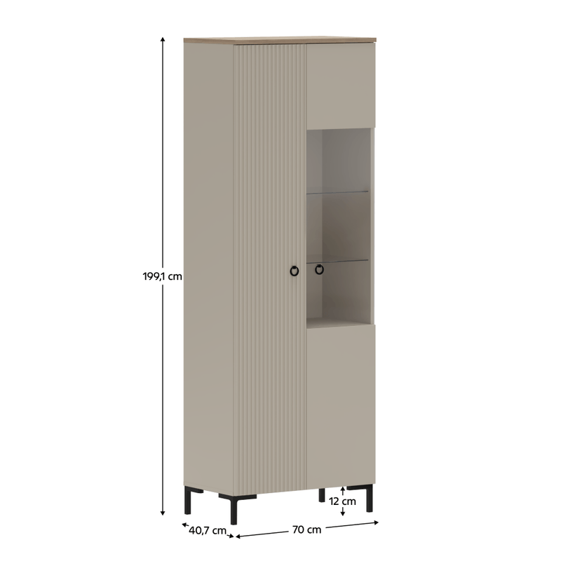 Casa si Gradina - Mobilier - Comode si corpuri - Corpuri bucatarie - Vitrina, gri-maroniu Taupe/stejar silverjack, DOMCA 1D1W - Infinity.ro