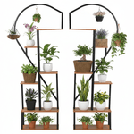 Casa si Gradina - Gradinarit si plante - Plante si ghivece - Ghivece si suporturi - Suport metalic pentru flori, set de 2 buc., negru/stejar, AMADIS - Infinity.ro
