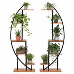 Casa si Gradina - Gradinarit si plante - Plante si ghivece - Ghivece si suporturi - Suport metalic pentru flori, set de 2 buc., negru/stejar, FERAN - Infinity.ro