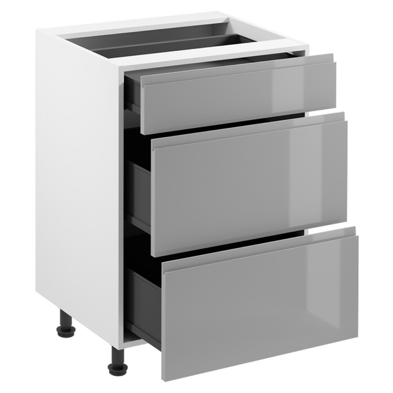 Casa si Gradina - Mobilier - Seturi de mobilier - Seturi bucatarie - Dulap inferior, alb/gri extra lucios HG, AURORA D60S3 - Infinity.ro