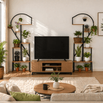 Casa si Gradina - Gradinarit si plante - Plante si ghivece - Ghivece si suporturi - Suport metalic pentru flori, set de 2 buc., negru/stejar, AMADIS - Infinity.ro