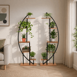 Casa si Gradina - Gradinarit si plante - Plante si ghivece - Ghivece si suporturi - Suport metalic pentru flori, set de 2 buc., negru/stejar, FERAN - Infinity.ro