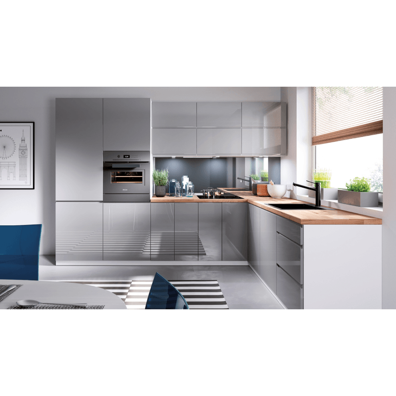 Casa si Gradina - Mobilier - Seturi de mobilier - Seturi bucatarie - Dulap inferior, alb/gri extra lucios HG, AURORA D80S3 - Infinity.ro