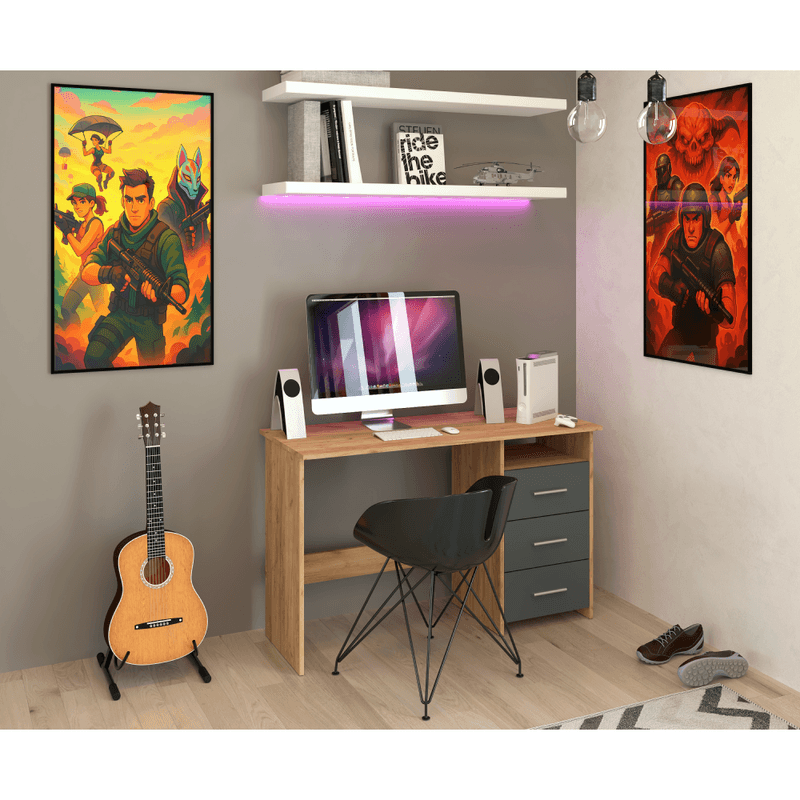 Casa si Gradina - Mobilier - Mese si birouri - Birouri - Birou PC, stejar artizanal/grafit, LARISTOTE NEW - Infinity.ro