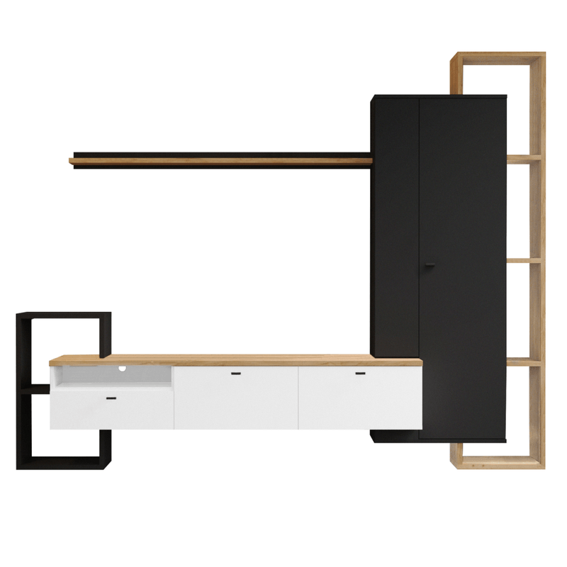 Casa si Gradina - Mobilier - Seturi de mobilier - Seturi living - Mobilier de perete living, negru/alb/stejar craft auriu, DENISO - Infinity.ro