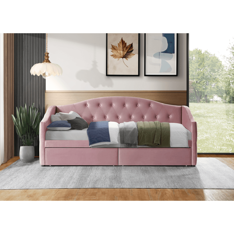 Casa si Gradina - Mobilier - Paturi si accesorii - Paturi - Pat cu spatiu de depozitare, 90x200, tesatura Velvet roz, ZASKA - Infinity.ro