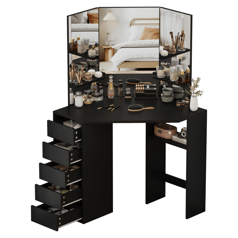 Casa si Gradina - Mobilier - Comode si corpuri - Masute de toaleta - Masuta de toaleta de colt, negru, ELIO - Infinity.ro