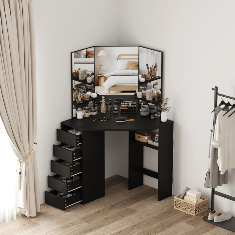 Casa si Gradina - Mobilier - Comode si corpuri - Masute de toaleta - Masuta de toaleta de colt, negru, ELIO - Infinity.ro
