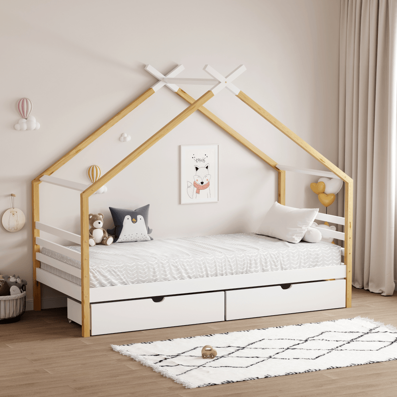 Casa si Gradina - Mobilier - Mobilier copii - Patuturi copii - Pat Montessori, alb/maro, 90x200, TARA - Infinity.ro