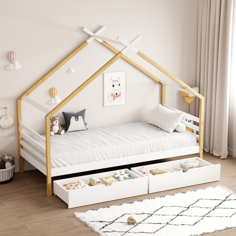 Casa si Gradina - Mobilier - Mobilier copii - Patuturi copii - Pat Montessori, alb/maro, 90x200, TARA - Infinity.ro