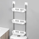 Casa si Gradina - Sanitare - Suporturi si accesorii baie - Suporturi baie - Suport toaleta si organizator baie cu 4 carlige, Alb 40x30x5 cm plastic rezistent la apa, fara gaurire - Infinity.ro