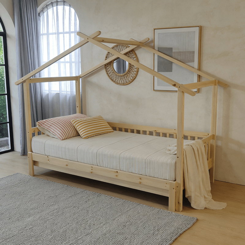 Casa si Gradina - Mobilier - Mobilier copii - Patuturi copii - Pat Montessori cu pat suplimentar, natural, 90x200, KESIO - Infinity.ro
