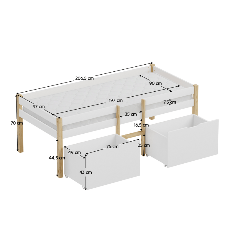 Casa si Gradina - Mobilier - Mobilier copii - Patuturi copii - Pat cu spatiu de depozitare, 90x200, stejar/alb, JUNA - Infinity.ro
