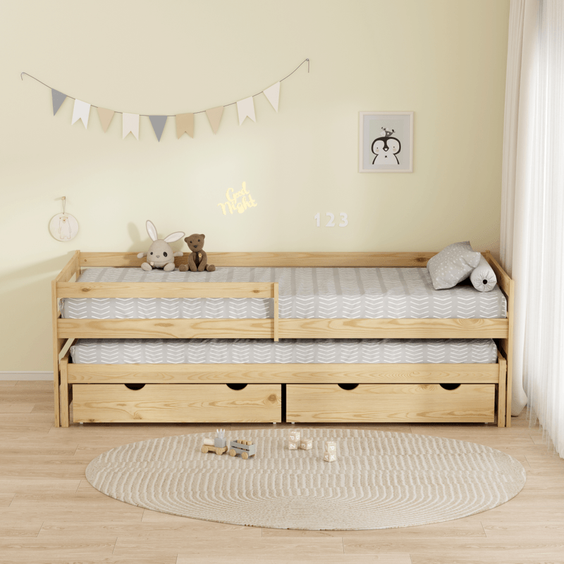 Casa si Gradina - Mobilier - Mobilier copii - Patuturi copii - Pat cu pat suplimentar si spatiu de depozitare, 90x200, natural, ELARA - Infinity.ro
