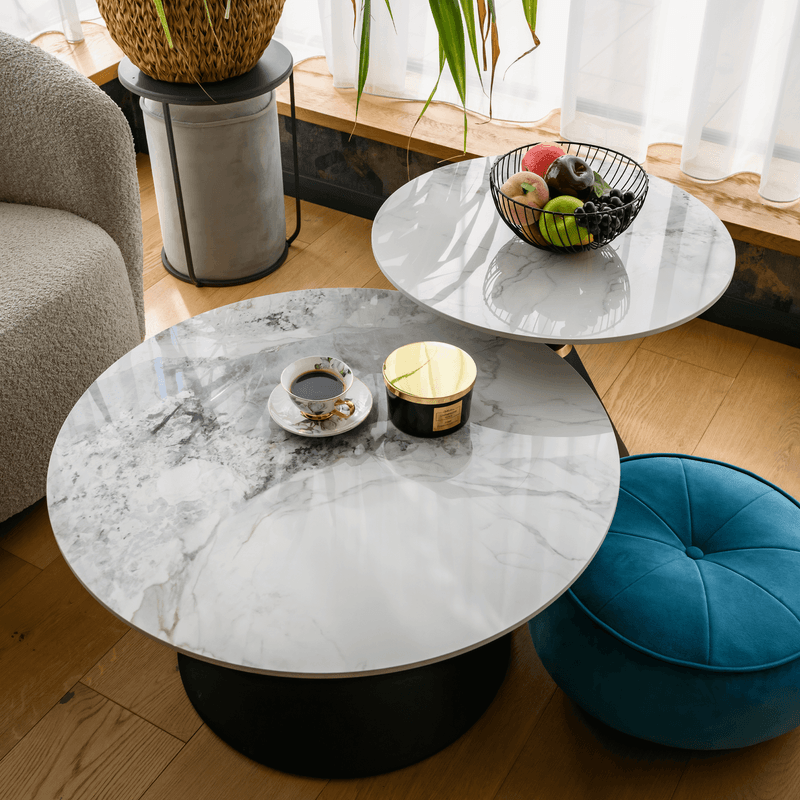 Casa si Gradina - Mobilier - Mese si birouri - Masute de cafea - Masute de cafea, set de 2 bucati, marmura/negru/auriu, metal, MABUZ NEW - Infinity.ro