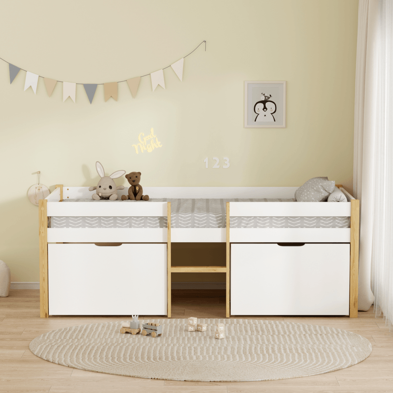 Casa si Gradina - Mobilier - Mobilier copii - Patuturi copii - Pat cu spatiu de depozitare, 90x200, stejar/alb, JUNA - Infinity.ro
