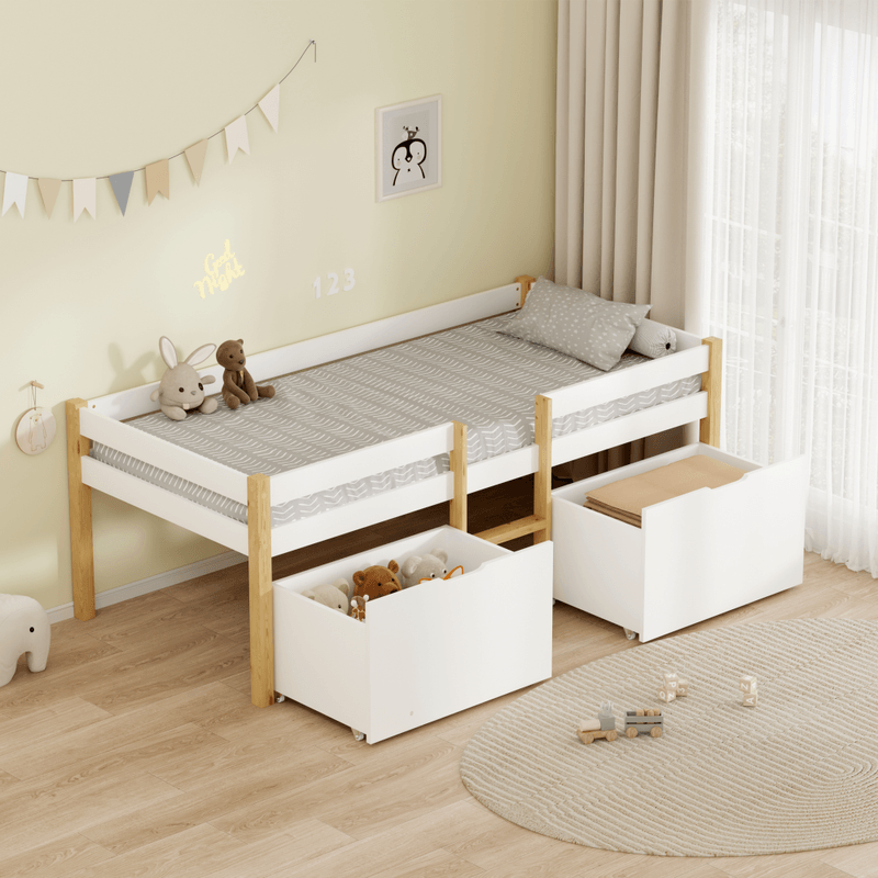 Casa si Gradina - Mobilier - Mobilier copii - Patuturi copii - Pat cu spatiu de depozitare, 90x200, stejar/alb, JUNA - Infinity.ro