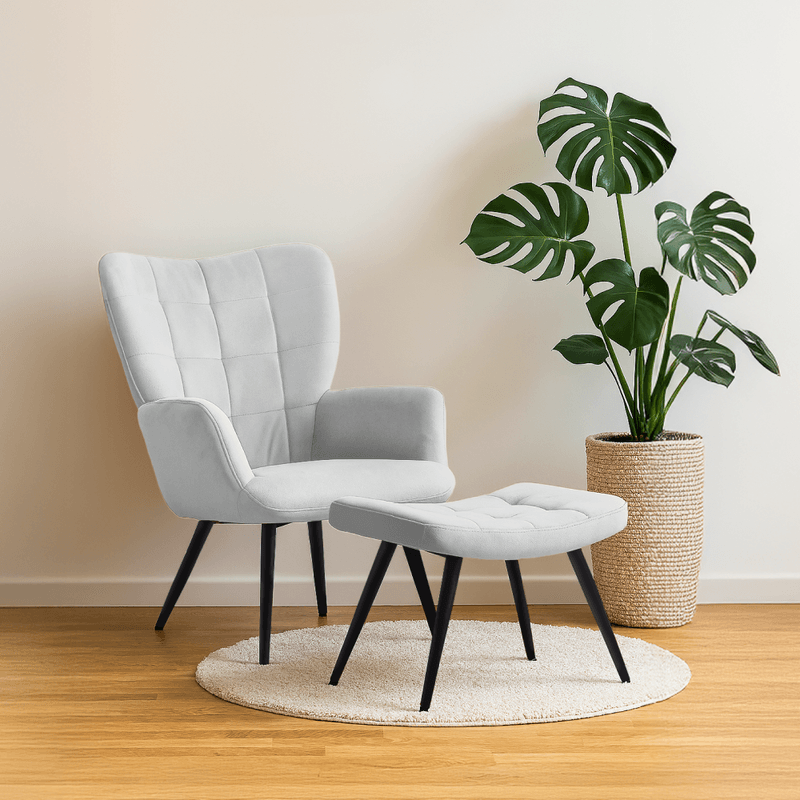 Casa si Gradina - Mobilier - Scaune si fotolii - Fotolii - Fotoliu cu suport pentru picioare, gri deschis tesatura Velvet/negru, HABEN - Infinity.ro