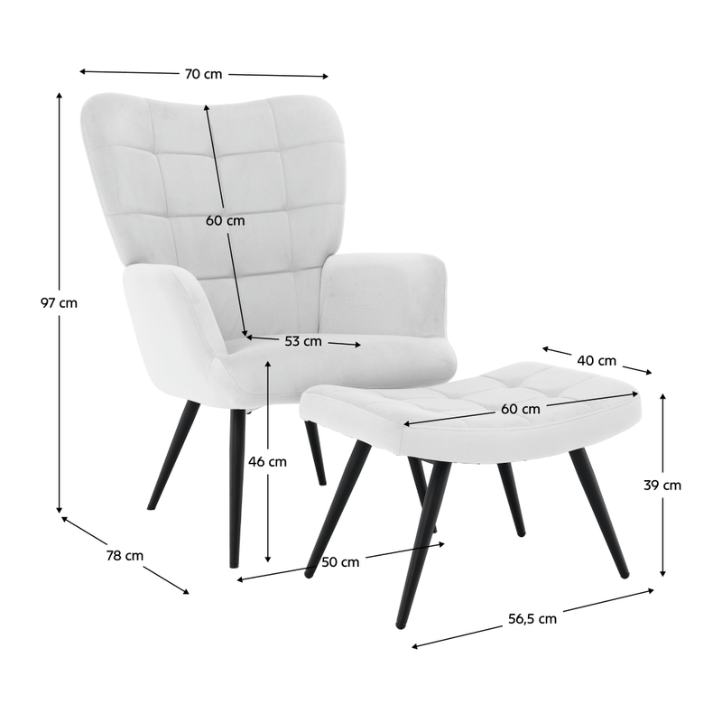 Casa si Gradina - Mobilier - Scaune si fotolii - Fotolii - Fotoliu cu suport pentru picioare, gri deschis tesatura Velvet/negru, HABEN - Infinity.ro