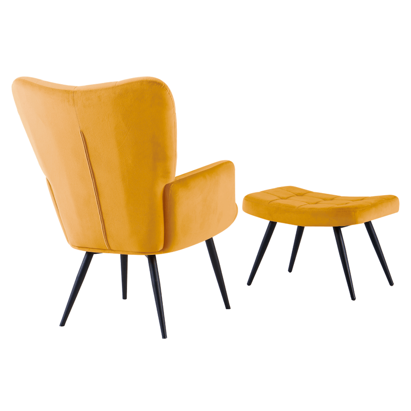 Casa si Gradina - Mobilier - Scaune si fotolii - Fotolii - Fotoliu cu suport pentru picioare, galben tesatura Velvet/negru, HABEN - Infinity.ro