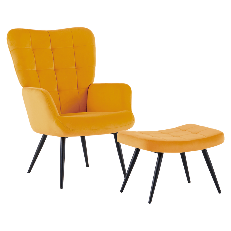 Casa si Gradina - Mobilier - Scaune si fotolii - Fotolii - Fotoliu cu suport pentru picioare, galben tesatura Velvet/negru, HABEN - Infinity.ro