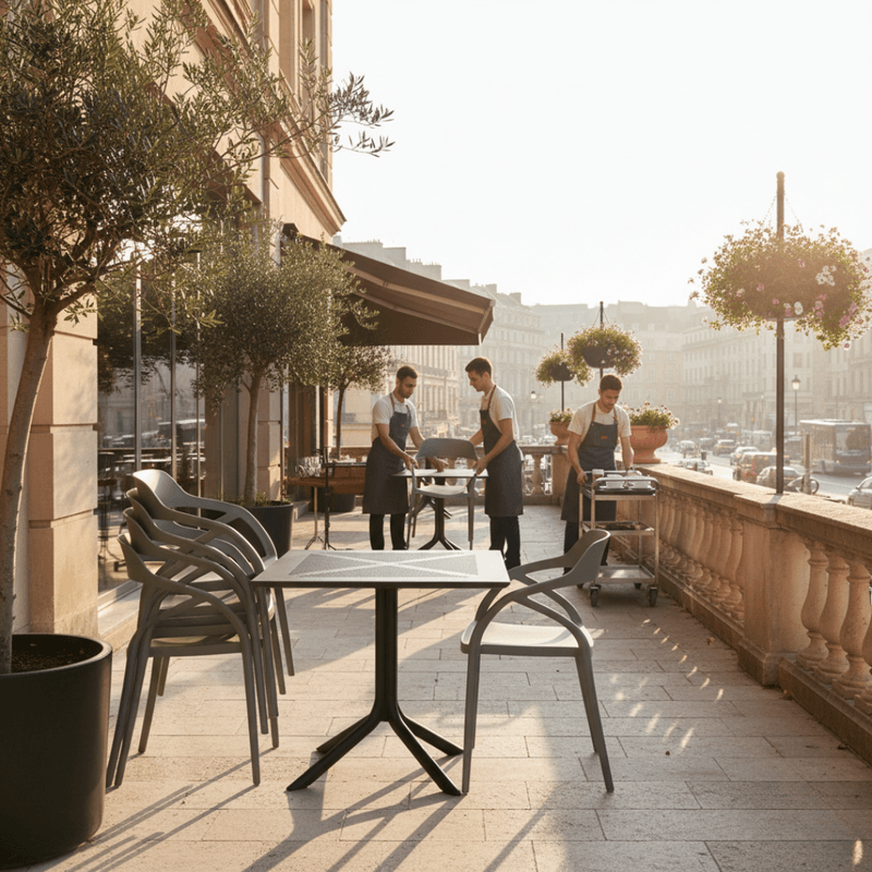 Casa si Gradina - Gradina si terasa - Mobilier exterior - Scaune si sezlonguri gradina - Scaun stivuibil, gri, ALFIO - Infinity.ro