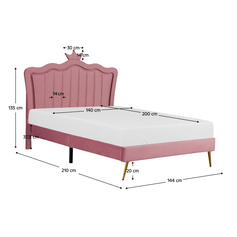 Casa si Gradina - Mobilier - Mobilier copii - Patuturi copii - Pat cu somiera, 140x200, tesatura roz Velvet, RANIA - Infinity.ro