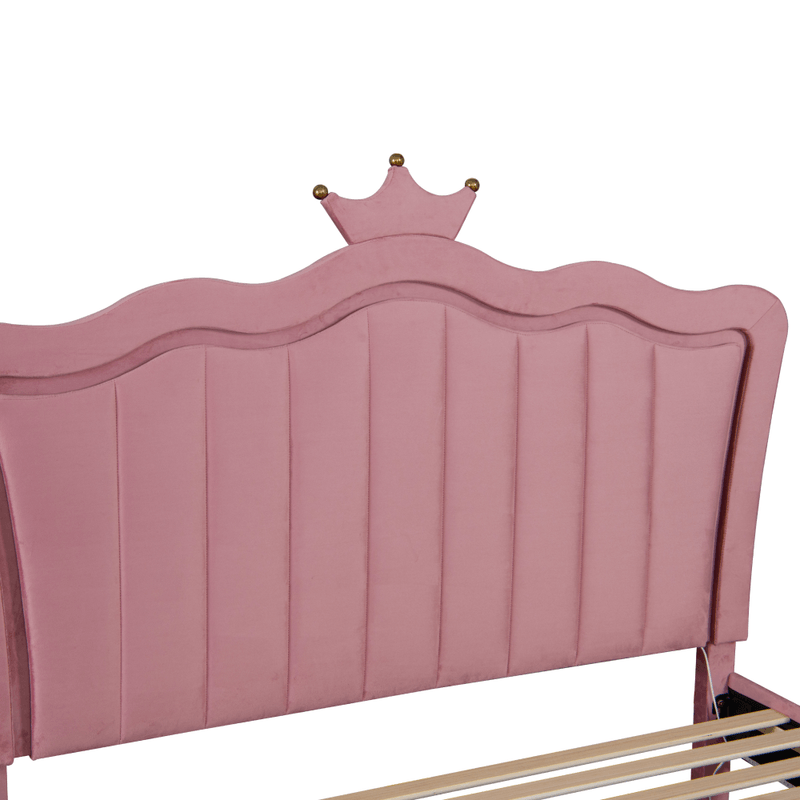 Casa si Gradina - Mobilier - Mobilier copii - Patuturi copii - Pat cu somiera, 90x200, tesatura Velvet roz, RANIA - Infinity.ro