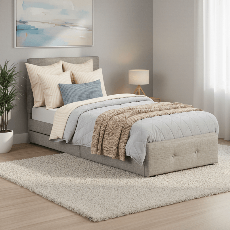 Casa si Gradina - Mobilier - Paturi si accesorii - Paturi - Pat cu spatiu de depozitare, gri deschis, 90x200, DOREA - Infinity.ro