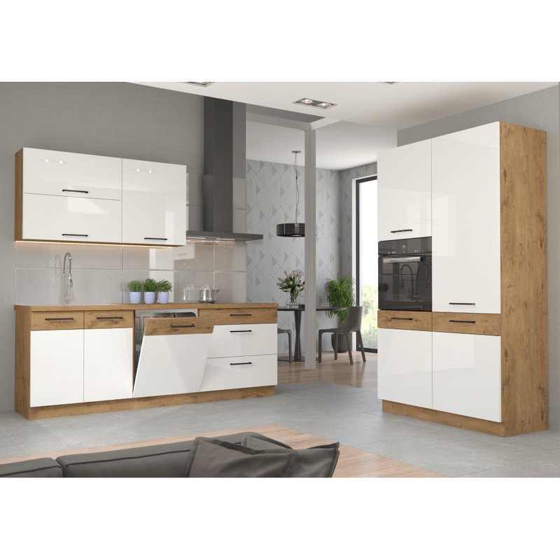 Casa si Gradina - Mobilier - Seturi de mobilier - Seturi bucatarie - Cabinet superior de colt, alb extra lucios HG/stejar Lancelot, VEGA 58x58 GN-72 1F - Infinity.ro