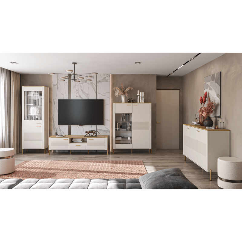 Casa si Gradina - Mobilier - Comode si corpuri - Corpuri bucatarie - Vitrina joasa, casmir/stejar de piatra, RUNOL 1D1W - Infinity.ro