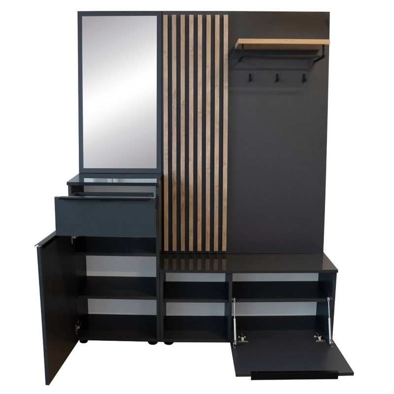 Casa si Gradina - Mobilier - Dulapuri si sifoniere - Dulapuri - Set de hol, antracit extra lucios HG/stejar artisan, ALIVA V2 - Infinity.ro