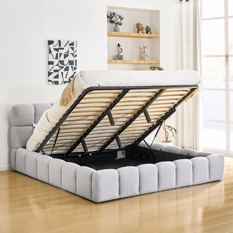 Casa si Gradina - Mobilier - Paturi si accesorii - Paturi - Pat cu somiera metalica si spatiu de depozitare, 200x200, gri, SORELA - Infinity.ro