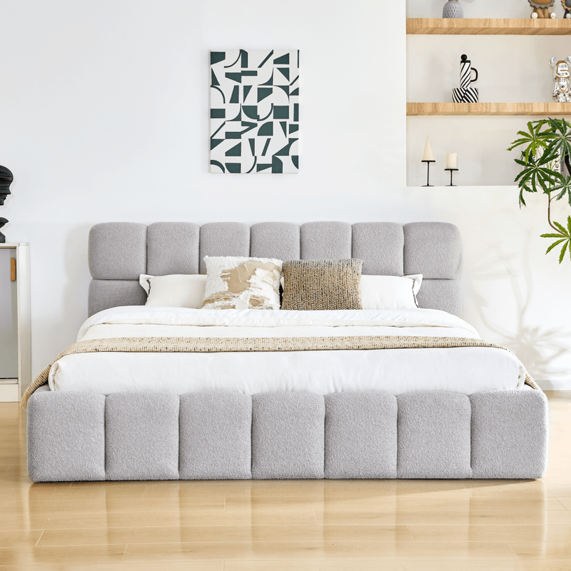 Casa si Gradina - Mobilier - Paturi si accesorii - Paturi - Pat cu somiera metalica si spatiu de depozitare, 200x200, gri, SORELA - Infinity.ro