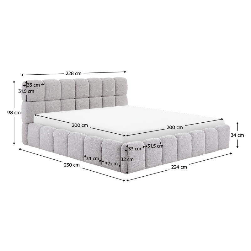 Casa si Gradina - Mobilier - Paturi si accesorii - Paturi - Pat cu somiera metalica si spatiu de depozitare, 200x200, gri, SORELA - Infinity.ro