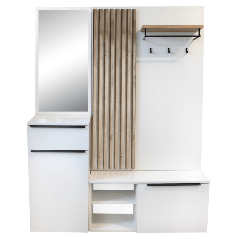 Casa si Gradina - Mobilier - Dulapuri si sifoniere - Dulapuri - Set de hol, alb extra lucios HG/stejar artisan, ALIVA V2 - Infinity.ro