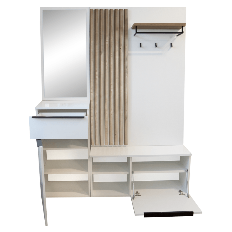 Casa si Gradina - Mobilier - Dulapuri si sifoniere - Dulapuri - Set de hol, alb extra lucios HG/stejar artisan, ALIVA V2 - Infinity.ro