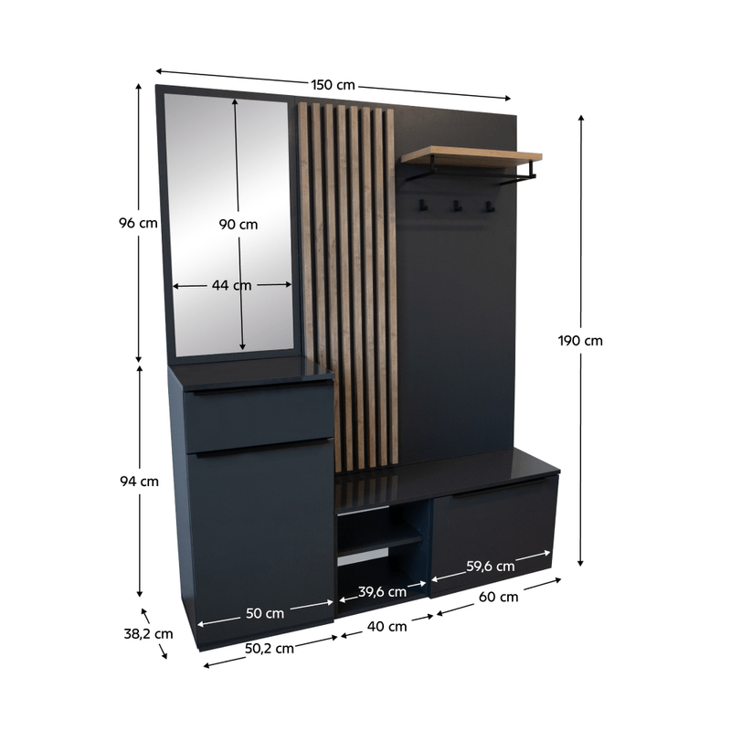 Casa si Gradina - Mobilier - Dulapuri si sifoniere - Dulapuri - Set de hol, antracit extra lucios HG/stejar artisan, ALIVA V2 - Infinity.ro